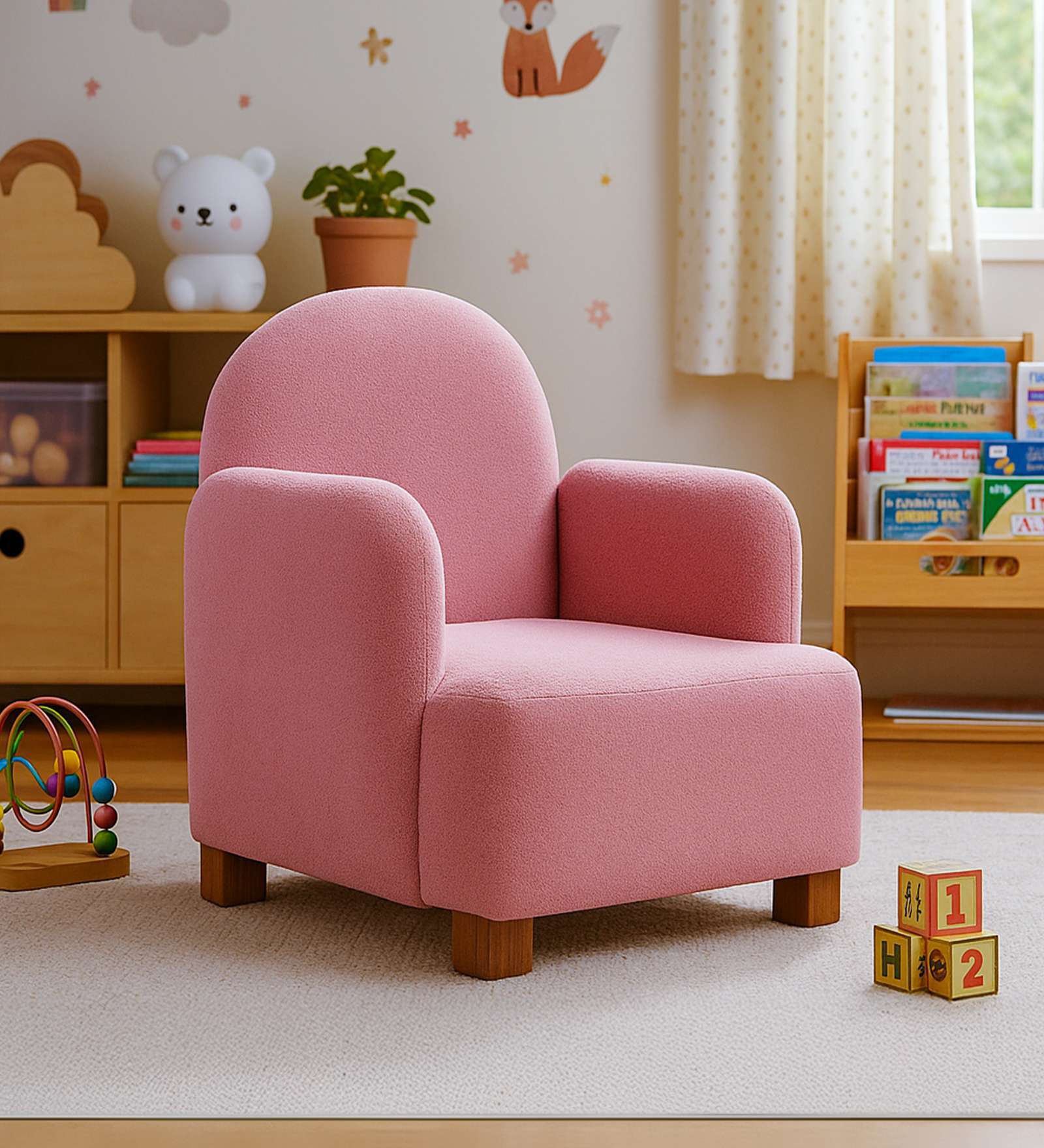 Joyville Fabric Upholstery Low Back Kids Chair In Pink Colour