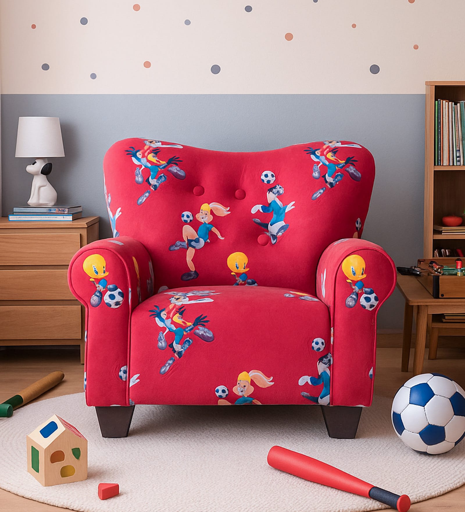 Joyville Printed Fabric Kids Sofa In Red Colour