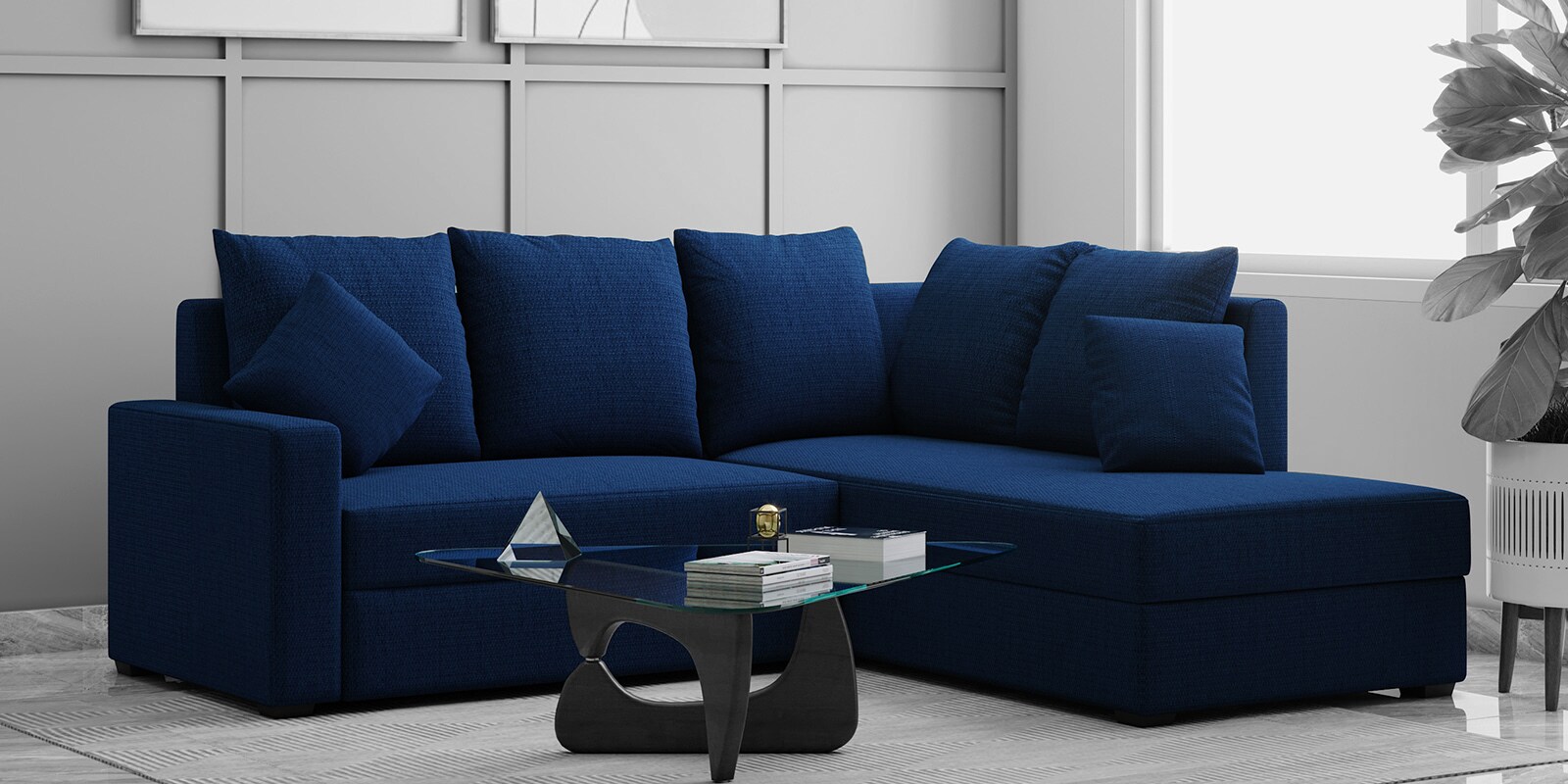 Jordan Fabric LHS Sectional Sofa in Blue Colour