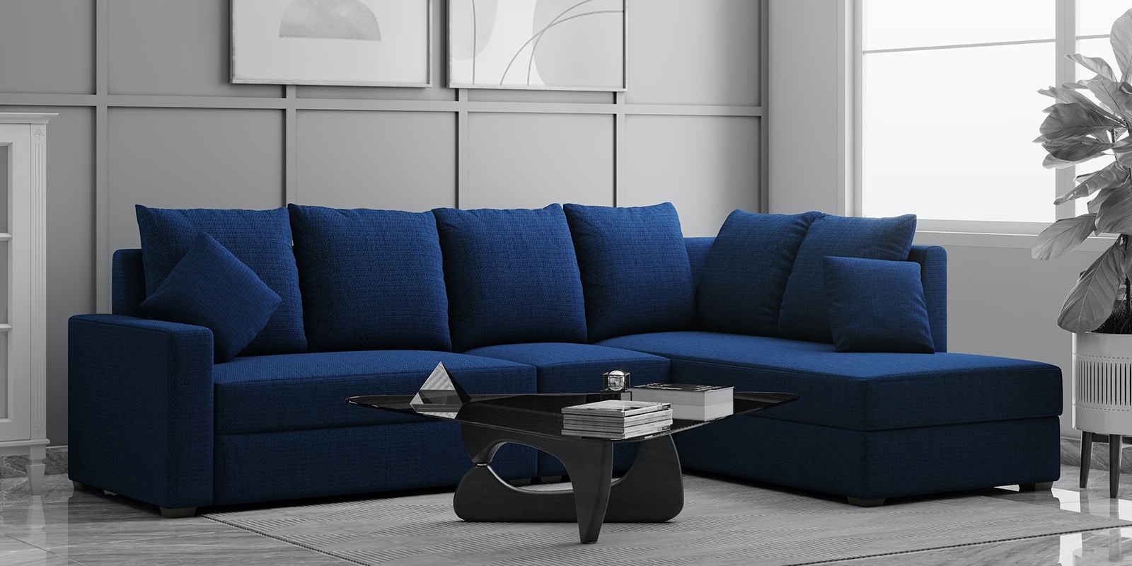 Buy Jordan Fabric LHS Sectional Sofa in Blue Colour at 35 OFF by