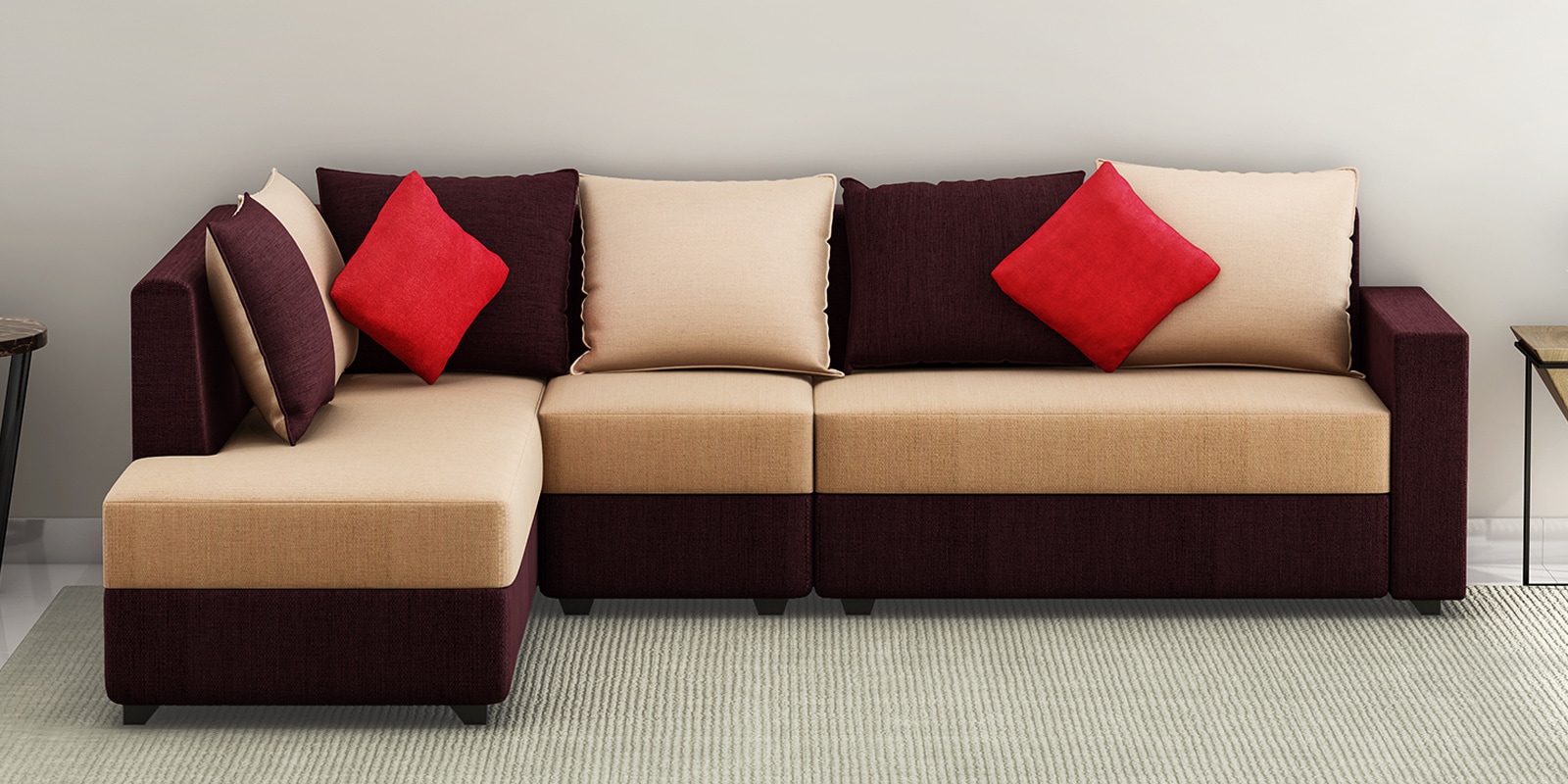 Buy Jordan Fabric RHS Sectional Sofa in Beige & Brown Colour at 20 OFF by Muebles Casa Pepperfry