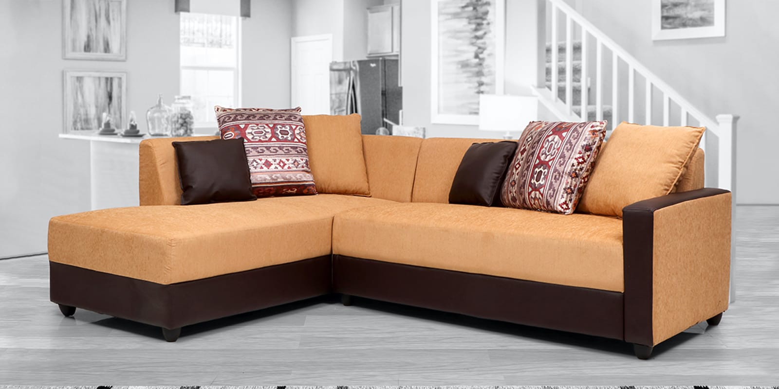 Joy RHS 6 Seater Sectional Sofa In Beige Colour