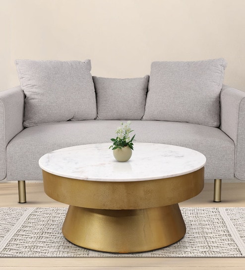 Joanna Marble Coffee Table In White & Gold Color