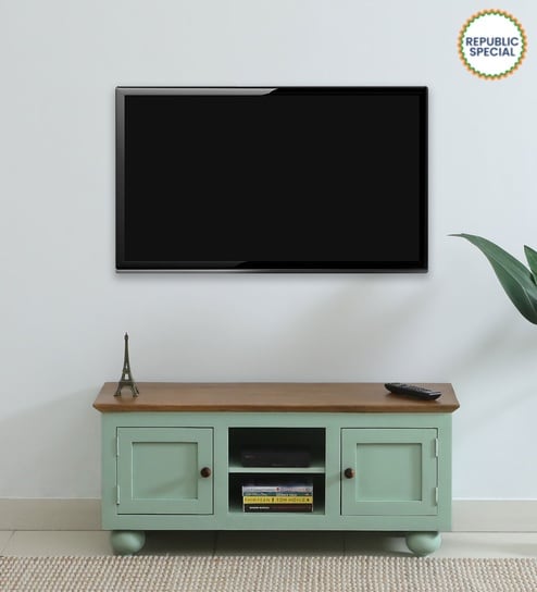 Joaquin Mango Wood TV Unit In Canary Green Finish