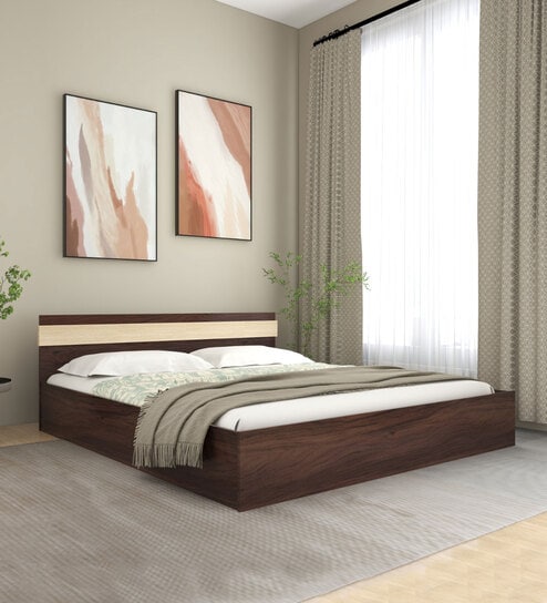 Joben Queen Size Bed In Walnut Melamine Finish With Box Storage