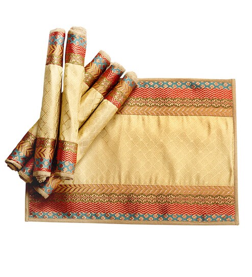 Buy Jodhaa Plain Gold Silk Table Mats Set Of 6 Online