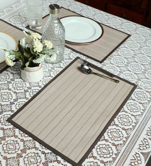 Buy Jodhaa Striped Burgundy Cotton Table Mats Set Of 8 Online