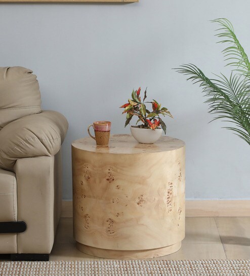 Jolanta Oak Burl Veneer Large End table in Natural finish