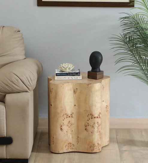 Jolanta Oak Burl Veneer Star Shape End Table in Natural finish