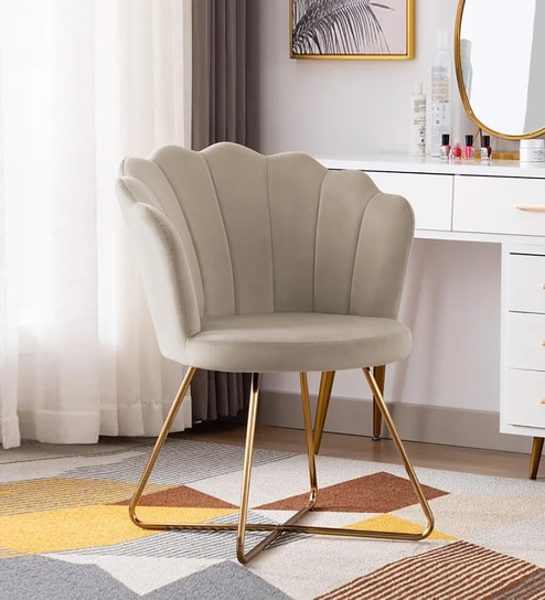 Jolo Velvet Low Back Lounge Chair In Beige Colour