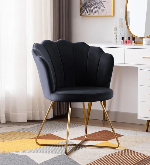 Jolo Velvet Low Back Lounge Chair In Black Colour