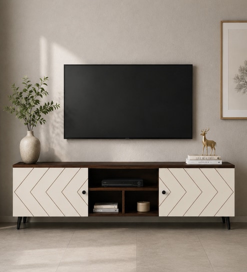 Jona Tv Console In White And Dark Walnut Colour