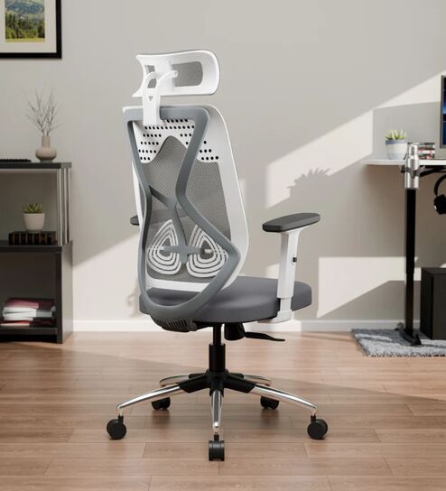 Jordi Breathable Mesh Ergonomic Chair with 2D Armrests & Adjustable Support in Grey Colour