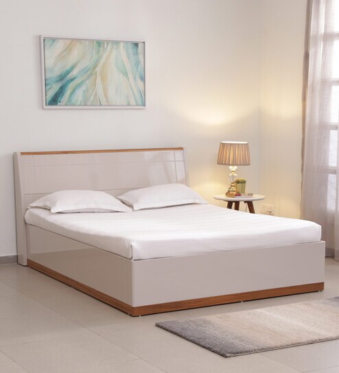 Josefa King Size Bed In Natural Teak Wood Finish With Box Storage