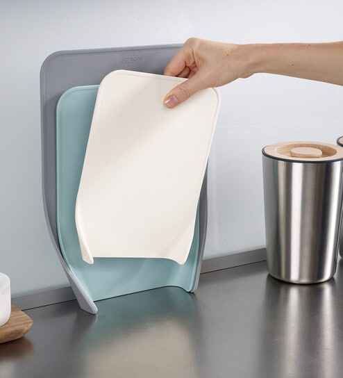 Joseph joseph Nest 3 piece Chopping Board Set, Nesting Compact Boards, Dishwasher safe - Blue/Grey/White