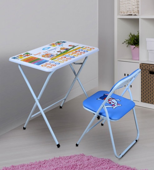 Joy Kids Study Table Set In White And Blue Colour By Nilkamal