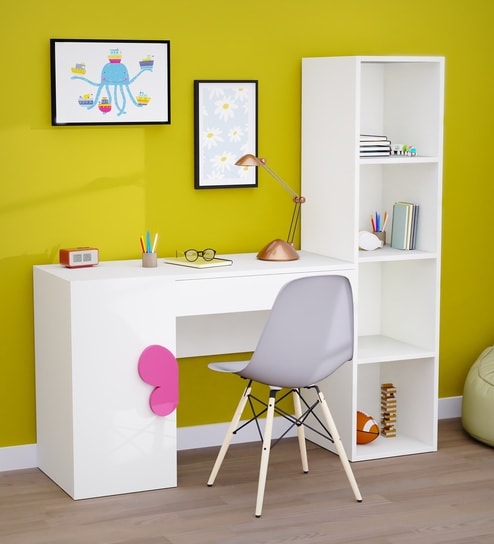 Joy Ride Study Table In White & Pink Colour
