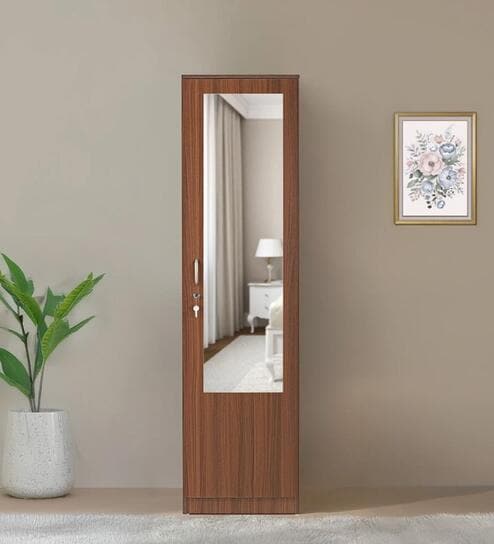 Joyce 1 Door Wardrobe With Mirror in Classic Walnut Finish
