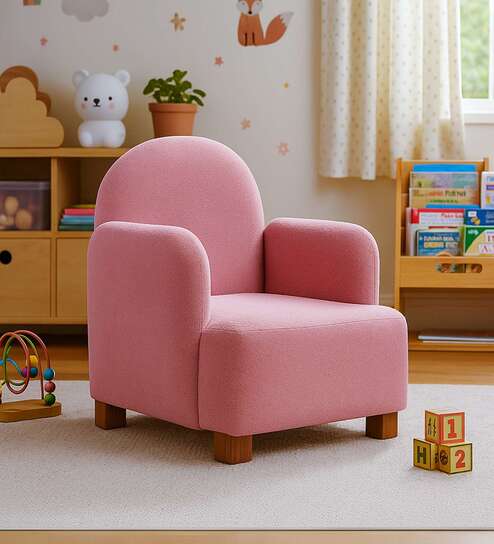 Joyville Fabric Upholstery Low Back Kids Chair In Pink Colour