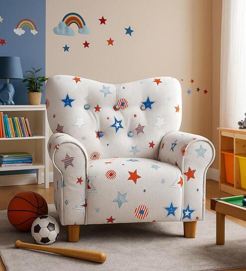 Joyville Printed Fabric Kids Sofa In Light Grey Colour
