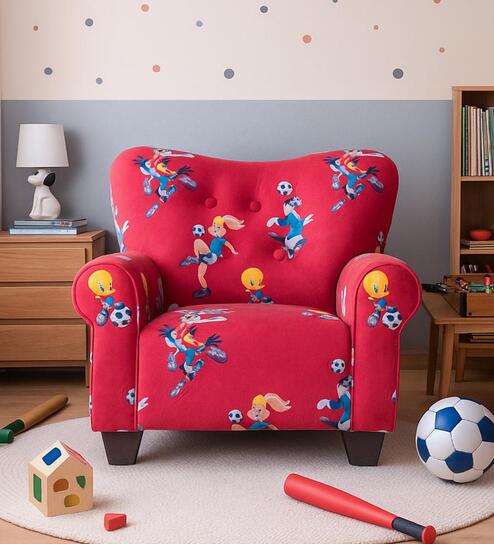 Joyville Printed Fabric Kids Sofa In Red Colour