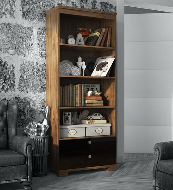 Buy Jose Book Shelf With Two Drawers In Matte Brown Glossy Black Finish Casacraft By Pepperfry Online Modern Book Shelves Book Shelves Furniture Pepperfry Product