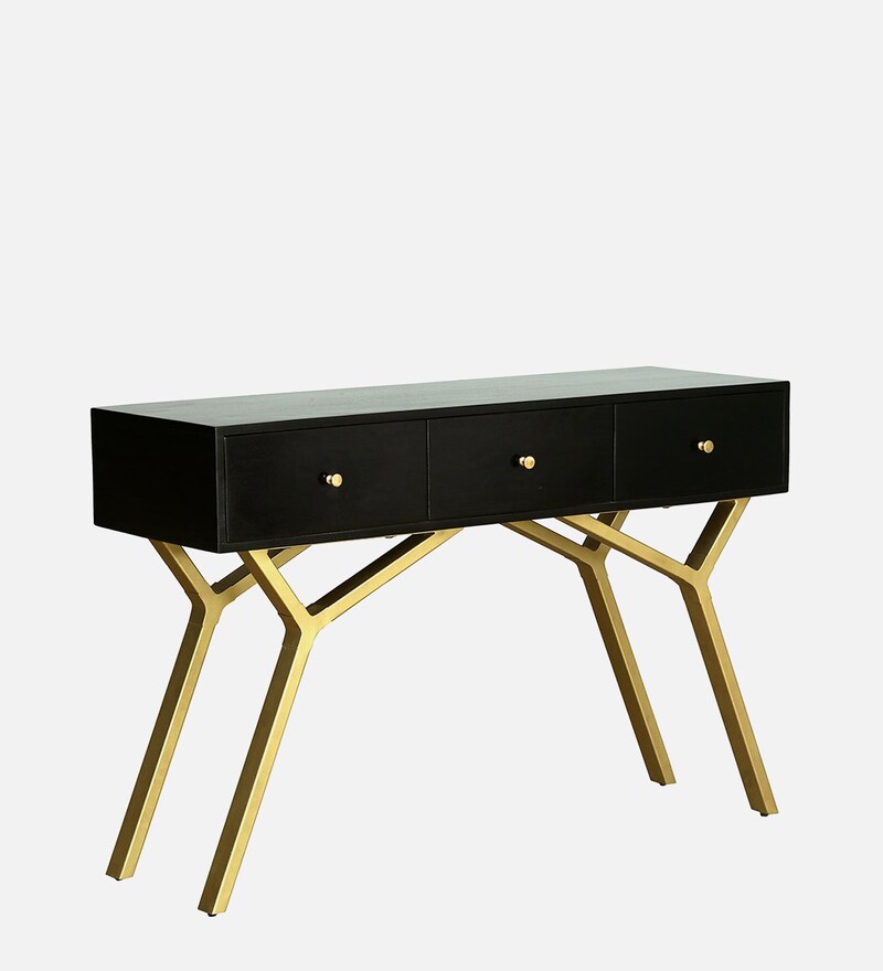 Buy Poznan Solid Wood Console Table In Dark Walnut Finish Online