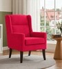 Joan Walnut Finish Boucle Wing Chair In Red Colour