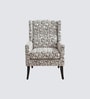 Joan Walnut Finish Printed Canvas Geometry Arm Chair In White Colour Joan Walnut Finish Printed Canvas Geometry Arm Chair In White Colour