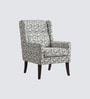 Joan Walnut Finish Printed Canvas Geometry Arm Chair In White Colour Joan Walnut Finish Printed Canvas Geometry Arm Chair In White Colour