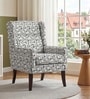 Joan Walnut Finish Printed Canvas Geometry Arm Chair In White Colour Joan Walnut Finish Printed Canvas Geometry Arm Chair In White Colour