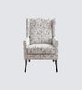 Joan Walnut Finish Printed Human Canvas Arm Chair In White Colour
