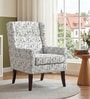 Joan Walnut Finish Printed Human Canvas Arm Chair In White Colour
