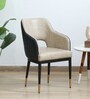 Jordi Arm Chair In Cream And Dark Grey Leatherette With Black Powder Coated Base