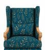 Joren Teak Wood Wing Chair With Suede Fabric In Teal Blue Joren Teak Wood Wing Chair With Suede Fabric In Teal Blue