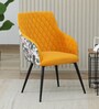 Jovanna Arm Chair In Floral Print and Yellow Colour Velvet Fabric With Black Powder Coated Base