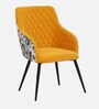 Jovanna Arm Chair In Floral Print and Yellow Colour Velvet Fabric With Black Powder Coated Base