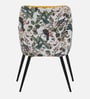 Jovanna Arm Chair In Floral Print and Yellow Colour Velvet Fabric With Black Powder Coated Base