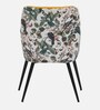 Jovanna Arm Chair In Floral Print and Yellow Colour Velvet Fabric With Black Powder Coated Base