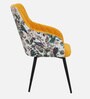 Jovanna Arm Chair In Floral Print and Yellow Colour Velvet Fabric With Black Powder Coated Base