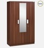 Joyce 3 Door Wardrobe With Mirror & Locker in Classic Walnut Finish