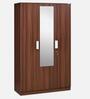Joyce 3 Door Wardrobe With Mirror & Locker in Classic Walnut Finish