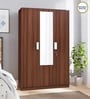 Joyce 3 Door Wardrobe With Mirror & Locker in Classic Walnut Finish