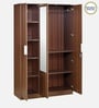 Joyce 3 Door Wardrobe With Mirror & Locker in Classic Walnut Finish