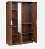 Joyce 3 Door Wardrobe With Mirror & Locker in Classic Walnut Finish