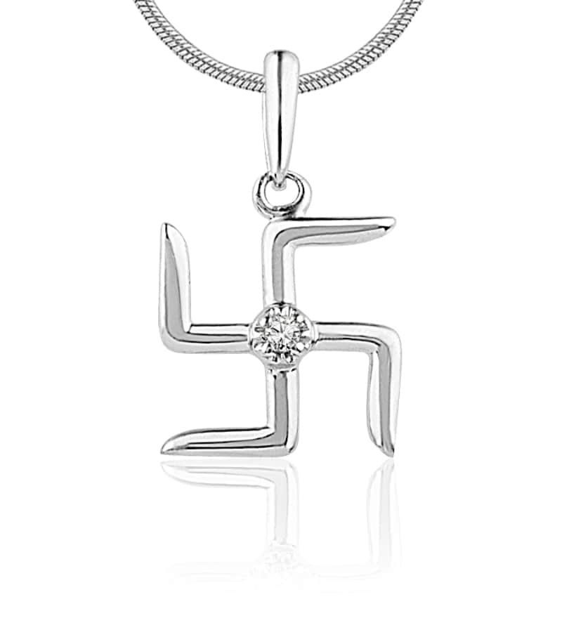 18k White Gold Swastik Diamond Pendant 
