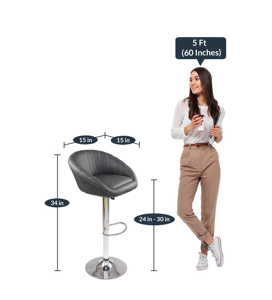 Buy Judith Stripe Office Bar Stool Chair In Black Colour By Mbtc Online