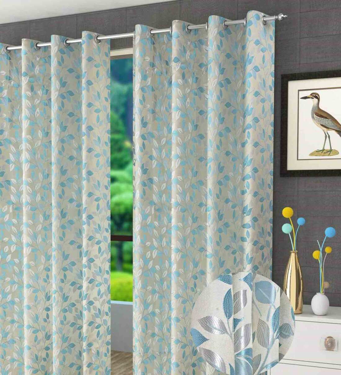 Buy Jute 5 Feet Blackout Window Curtain in Blue Color by COMFIDELITAS