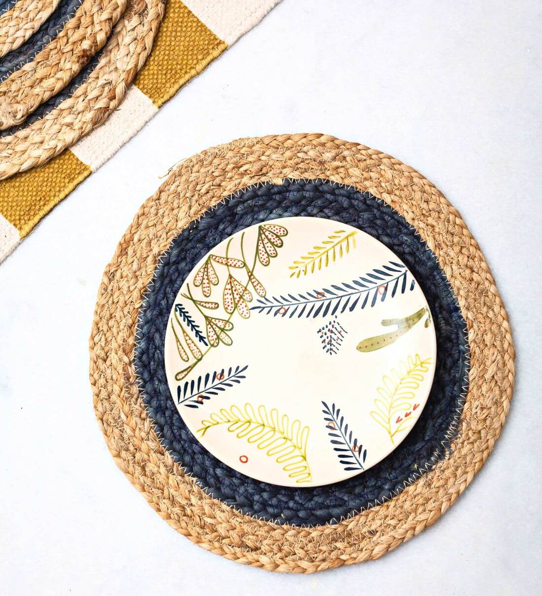 Buy Jute Blue 30 CM Diameter Round Placemat (Set of 6) by Jasmey Homes