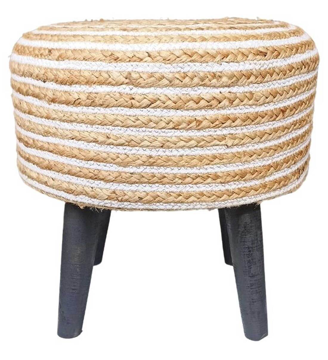 Buy Jute Puffy Stool in White Colour by Sivom Handicrafts Online